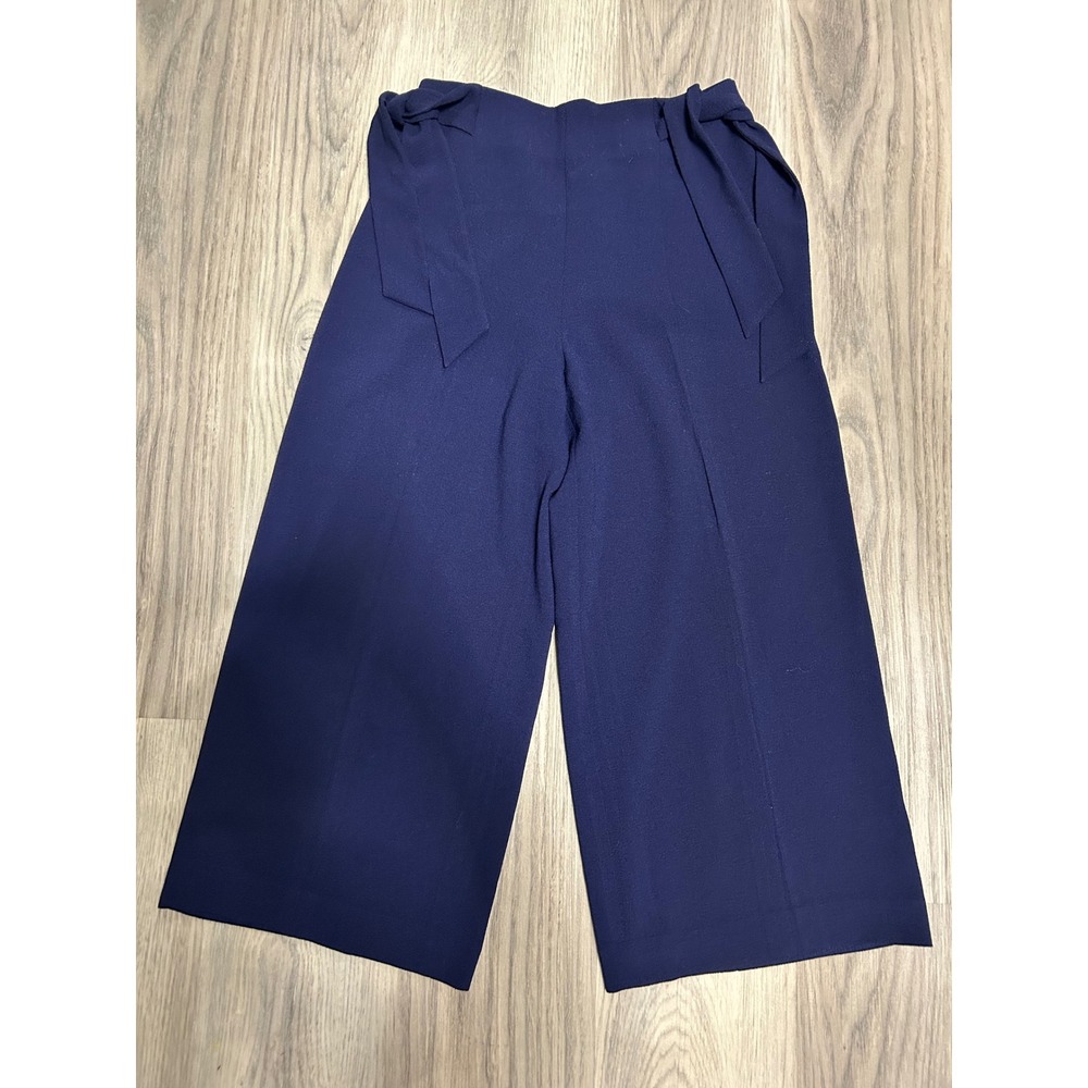 Navy‎ Blue Wide Leg Cropped Pants stretch Tie nautical small